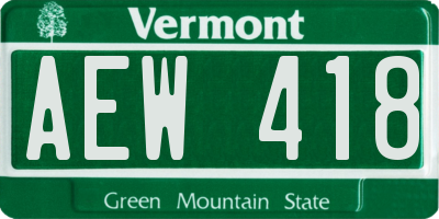 VT license plate AEW418
