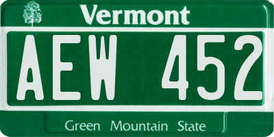 VT license plate AEW452