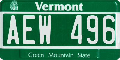 VT license plate AEW496
