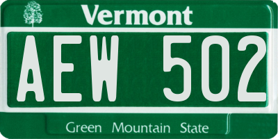 VT license plate AEW502