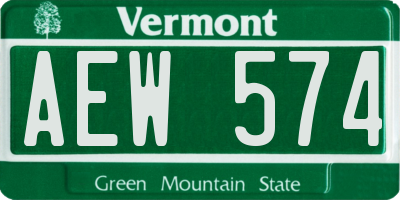 VT license plate AEW574