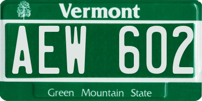 VT license plate AEW602