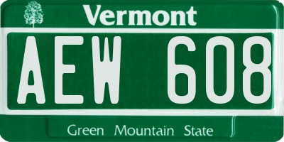 VT license plate AEW608