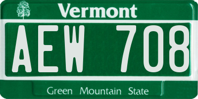 VT license plate AEW708