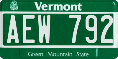 VT license plate AEW792