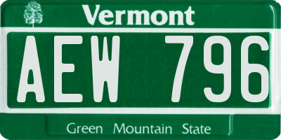 VT license plate AEW796
