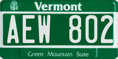 VT license plate AEW802