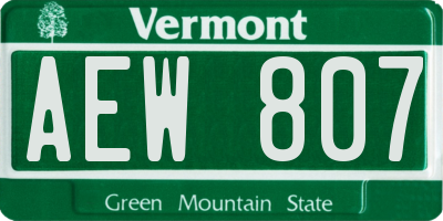 VT license plate AEW807