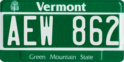VT license plate AEW862