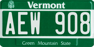 VT license plate AEW908