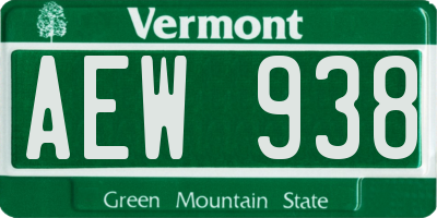 VT license plate AEW938