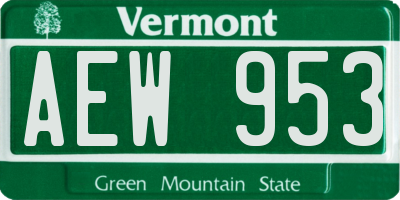 VT license plate AEW953
