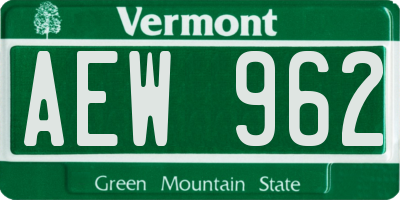 VT license plate AEW962
