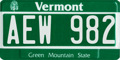 VT license plate AEW982