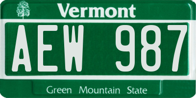 VT license plate AEW987