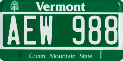 VT license plate AEW988