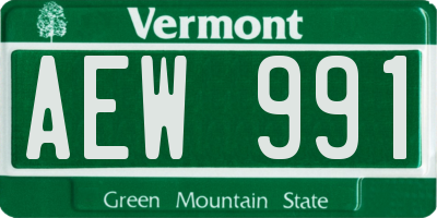 VT license plate AEW991
