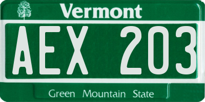 VT license plate AEX203