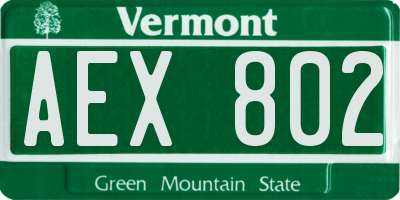 VT license plate AEX802
