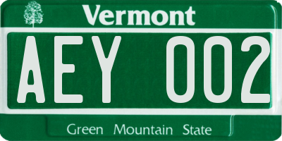 VT license plate AEY002