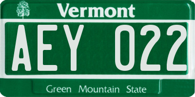 VT license plate AEY022