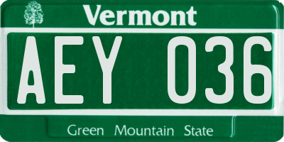 VT license plate AEY036