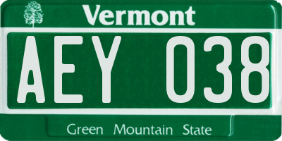 VT license plate AEY038