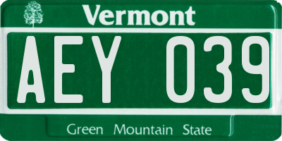 VT license plate AEY039