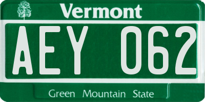 VT license plate AEY062