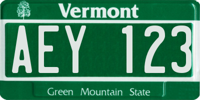 VT license plate AEY123