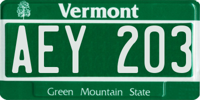 VT license plate AEY203