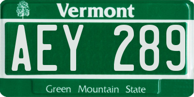 VT license plate AEY289