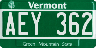 VT license plate AEY362