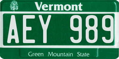 VT license plate AEY989