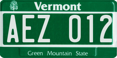 VT license plate AEZ012