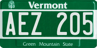 VT license plate AEZ205