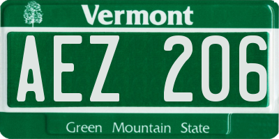 VT license plate AEZ206