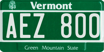 VT license plate AEZ800