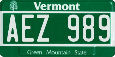 VT license plate AEZ989