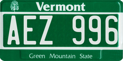VT license plate AEZ996