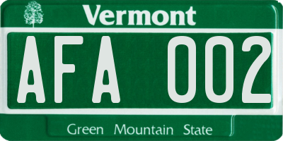VT license plate AFA002