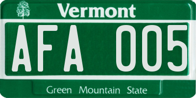 VT license plate AFA005