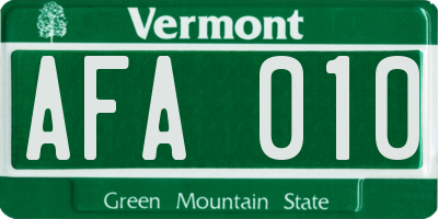 VT license plate AFA010