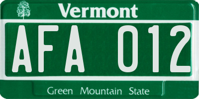 VT license plate AFA012