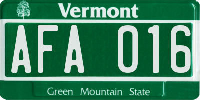 VT license plate AFA016