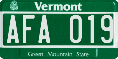 VT license plate AFA019