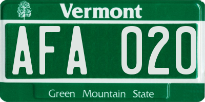 VT license plate AFA020