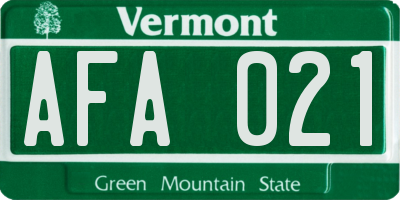 VT license plate AFA021