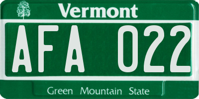 VT license plate AFA022