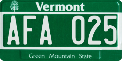 VT license plate AFA025